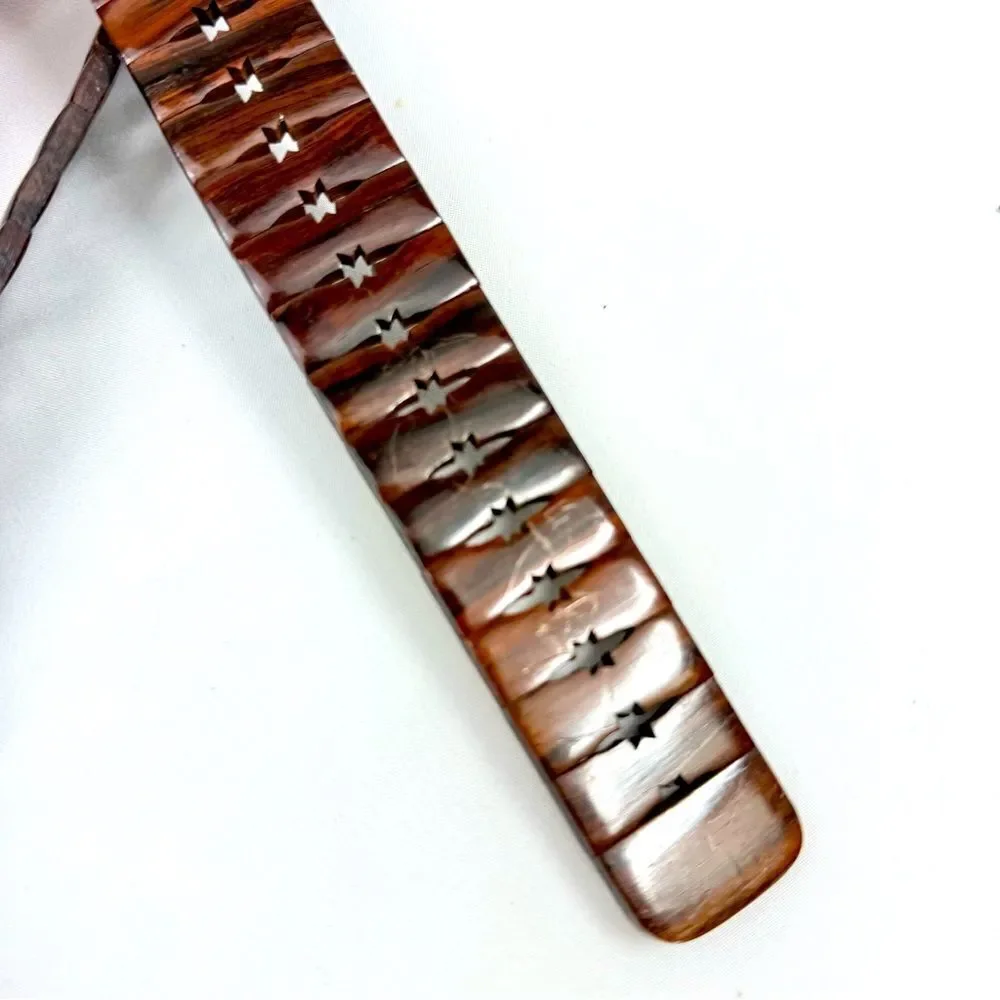 Vintage Brown All Wood Adjustable Size Star Slit Wood Buckle Belt